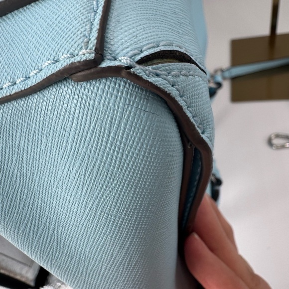 Tory Burch Baby Blue Leather Robinson Tote Two Way Silver Hardware Polo Scarf - Picture 13 of 17